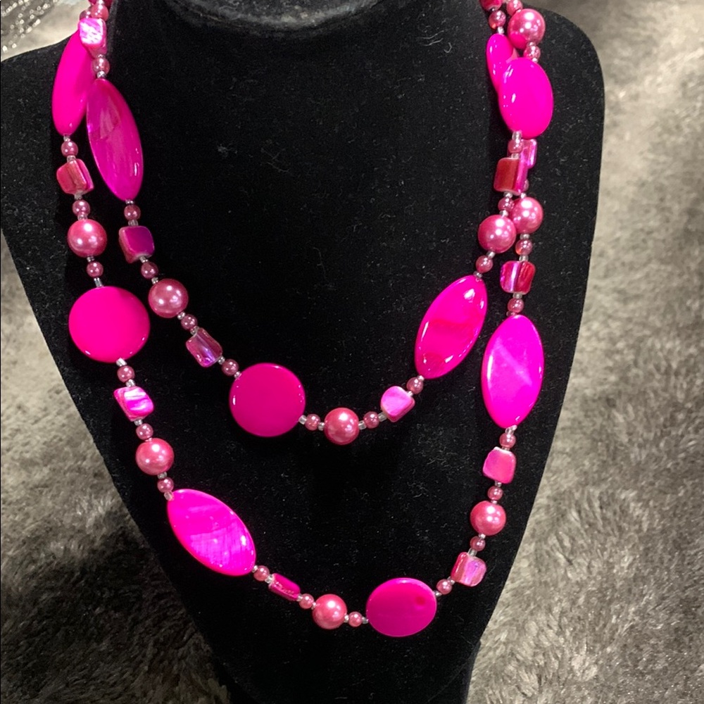 Elegant Pink Beaded Necklace‎ 8078